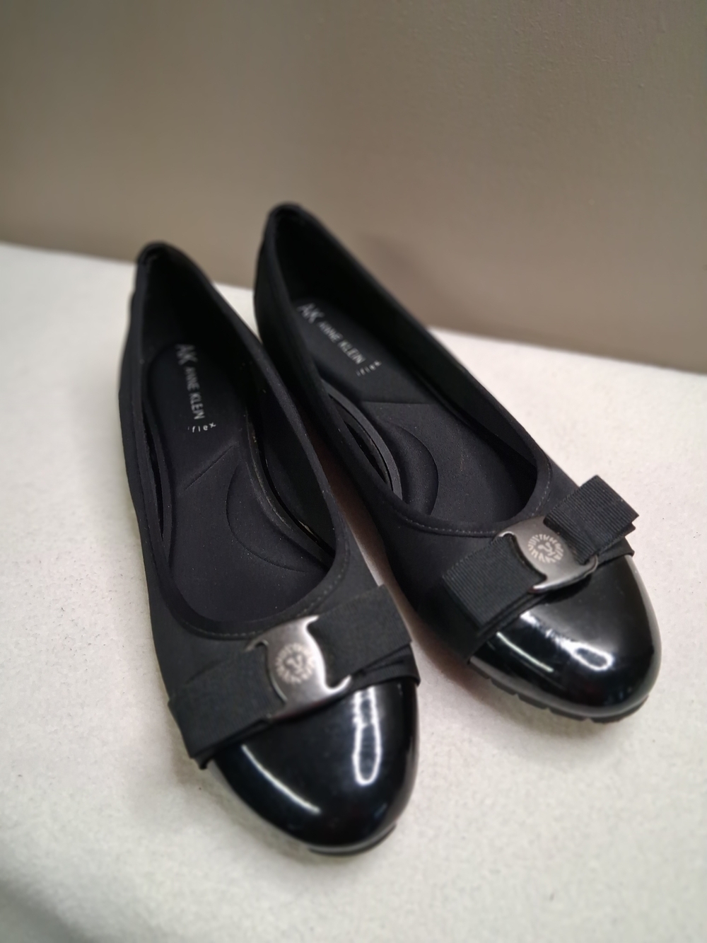 Anne Klein Black Bow-Accent Ballet Flats